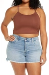 Bp. Stretch Organic Cotton Crop Camisole In Brown Mink