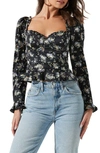 Astr Floral Sweetheart Neck Underwire Satin Top In Black Blue Floral