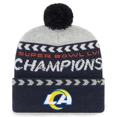 47 ' Gray/navy Los Angeles Rams Super Bowl Lvi Champions Clapboard Cuffed Pom Knit Hat