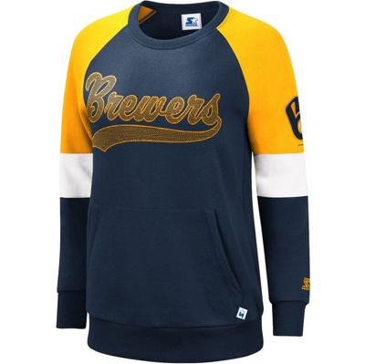 Starter Navy/gold Milwaukee Brewers Playmaker Raglan Pullover Sweatshirt