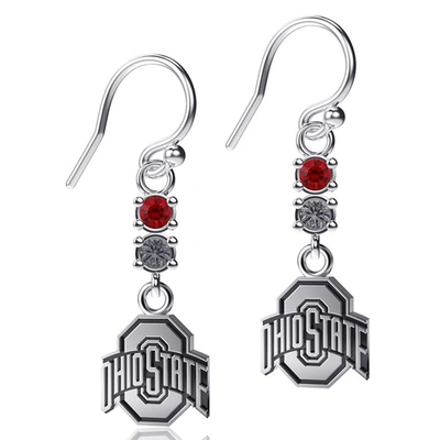 Dayna Designs Ohio State Buckeyes Dangle Crystal Earrings In Silver