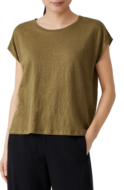 Eileen Fisher Boxy Crewneck Top In Tarragon