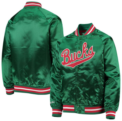 Mitchell & Ness Kids' Youth  Green Milwaukee Bucks Hardwood Classics Satin Raglan Full-snap Jacket In Hunter Green