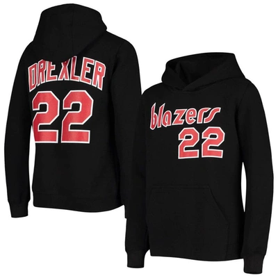 Mitchell & Ness Kids' Youth  Clyde Drexler Black Portland Trail Blazers Hardwood Classics Name & Number Pul