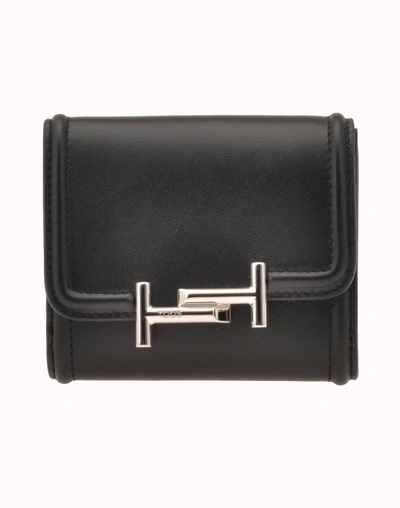Tod's Mini Leather Wallet In Black