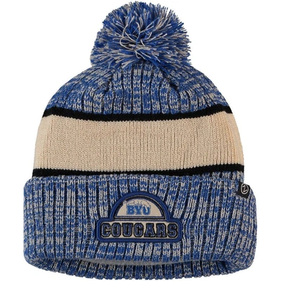 Zephyr Men's  Royal And Cream Byu Cougars Brighton Cuffed Knit Hat With Pom In Royal,cream