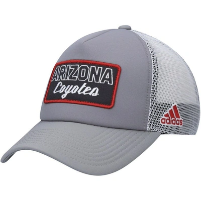 Adidas Originals Men's Gray And White Arizona Coyotes Locker Room Foam Trucker Snapback Hat In Gray,white