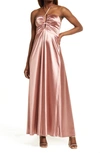 Speechless Halter Neck Keyhole Satin Gown In Dusty Rose