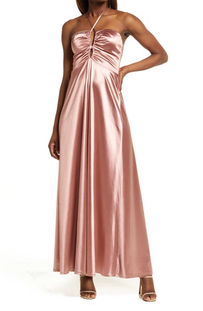 Speechless Halter Neck Keyhole Satin Gown In Dusty Rose | ModeSens