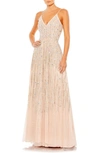 Mac Duggal Sequin Tulle Gown In Peach