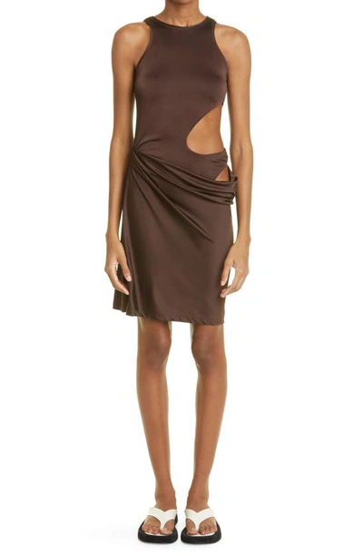 Et Ochs Skylar Layered Cutout Satin-jersey Mini Dress In Brown