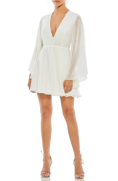 Mac Duggal Angel Long Sleeve Chiffon Cocktail Dress In White