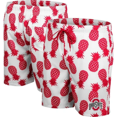 Colosseum Men's  White, Scarlet Ohio State Buckeyes Pineapple Swim Shorts In White,scarlet