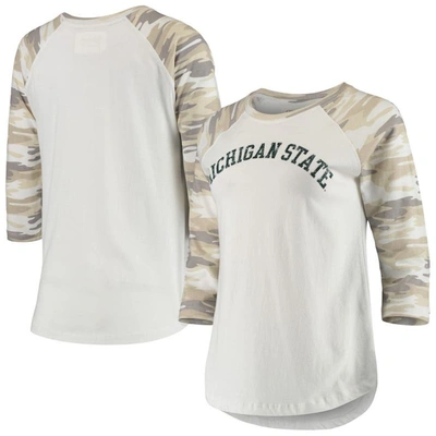 Camp David Women's White And Camo Michigan State Spartans Boyfriend Baseball Raglan 3/4-sleeve T-shirt In White,camo