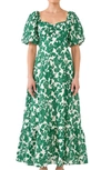 Free The Roses Floral Print Cotton Maxi Dress In Green