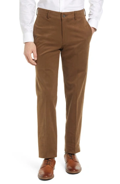 Berle Flat Front Brushed Twill Pants In Tobacco