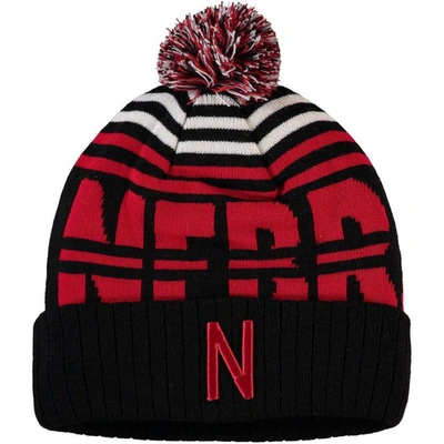 Top Of The World Men's  Black And Scarlet Nebraska Huskers Colossal Cuffed Knit Hat With Pom In Black,scarlet