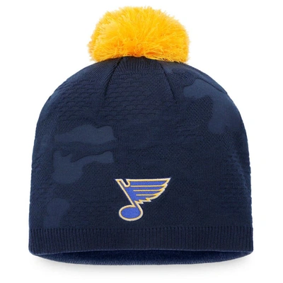 Fanatics Women's Navy And Gold-tone St. Louis Blues Authentic Pro Team Locker Room Beanie With Pom In Navy,gold-tone