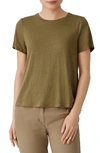 Eileen Fisher Organic Linen Crewneck T-shirt In Tarragon