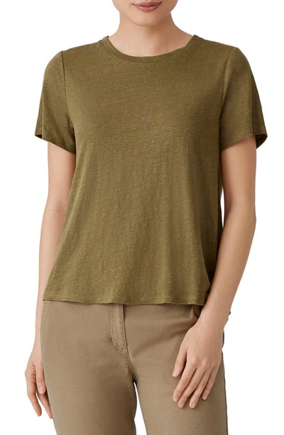 Eileen Fisher Organic Linen Crewneck T-shirt In Tarragon