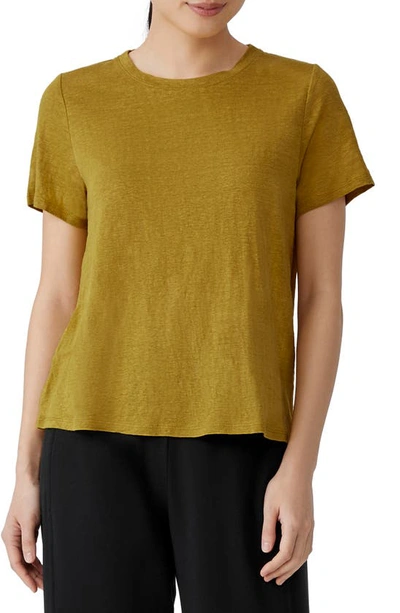 Eileen Fisher Organic Linen Crewneck T-shirt In Mustard Seed