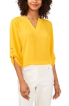 Chaus Split Neck Blouse In Gold Charm