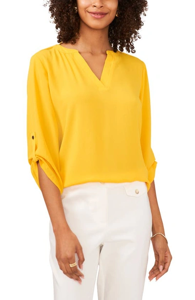 Chaus Split Neck Blouse In Gold Charm