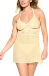 Black Bow Renee Racerback Chemise And G-string Panties In Pale Banana