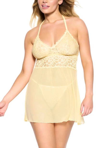 Black Bow Renee Racerback Chemise And G-string Panties In Pale Banana