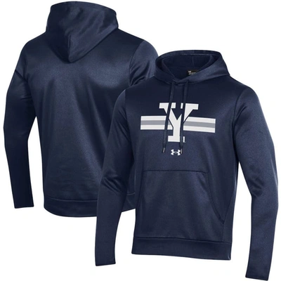 Under Armour Navy Yale Bulldogs Logo Stripe Fleece Pullover Hoodie