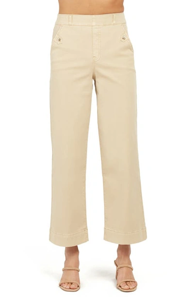 Spanx Wide Leg Stretch Twill Crop Pants In Almond