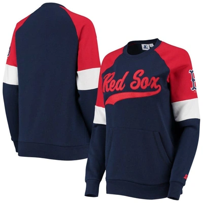 Starter Women's  Navy And Red Boston Red Sox Playmaker Raglan Pullover Sweatshirt In Navy,red