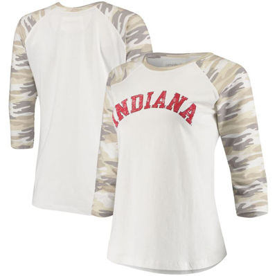 Camp David White/camo Indiana Hoosiers Boyfriend Baseball Raglan 3/4 Sleeve T-shirt