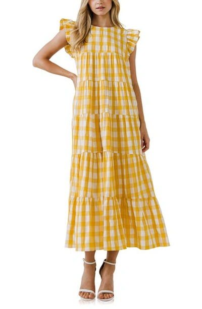 English Factory Gingham Tiered Maxi Dress In Yellow