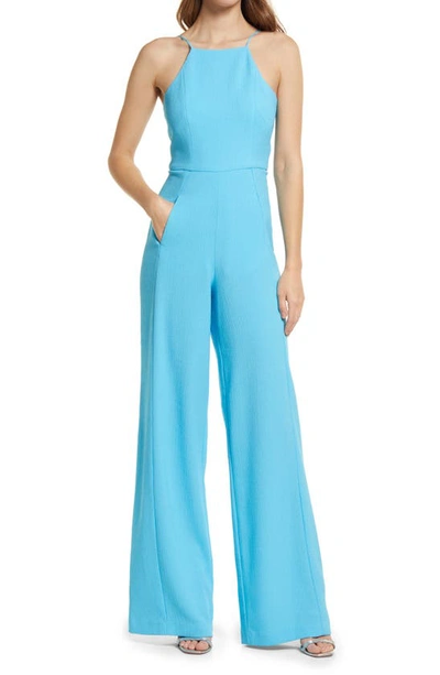 Black Halo Joaquin Halter Neck Jumpsuit In Eggshell Blue