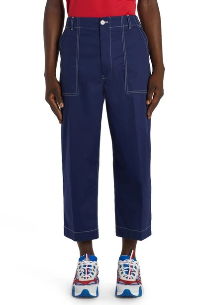 Moncler Stretch Cotton Pants In Blue