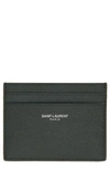 Saint Laurent Pebble Grain Leather Card Case In Dark Green