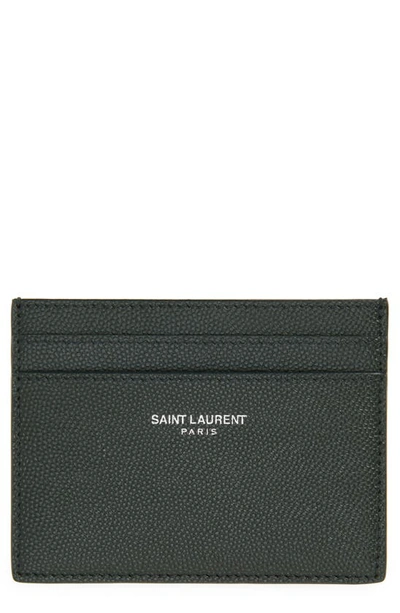 Saint Laurent Pebble Grain Leather Card Case In Dark Green