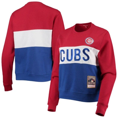 Mitchell & Ness Women's  Royal Chicago Cubs Color Block 2.0 Pullover Sweatshirt