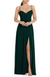 Lovely Strappy High Slit Chiffon Gown In Green