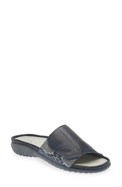 Naot Ipo Slide Sandal In Soft Ink Leather/ Navy Python