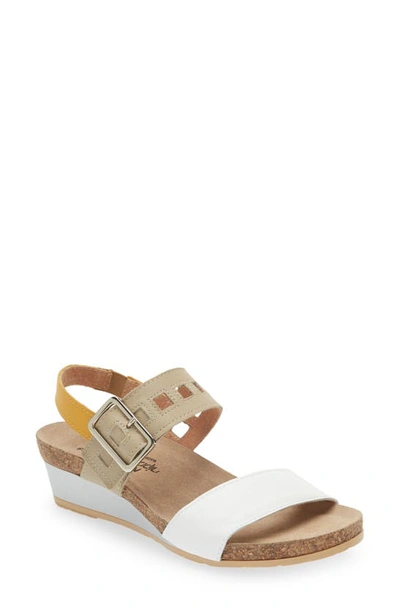 Naot Dynasty Wedge Sandal In White /soft Beige/ Marigold