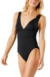 Tommy Bahama Palm Modern V-neck One-piece Swimsuit In Black