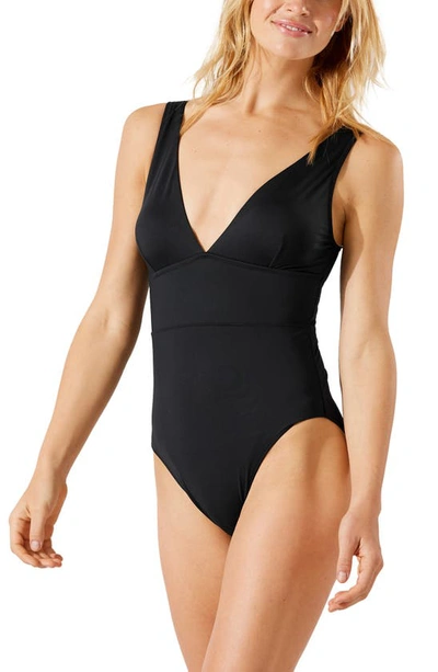 Tommy Bahama Palm Modern V-neck One-piece Swimsuit In Black