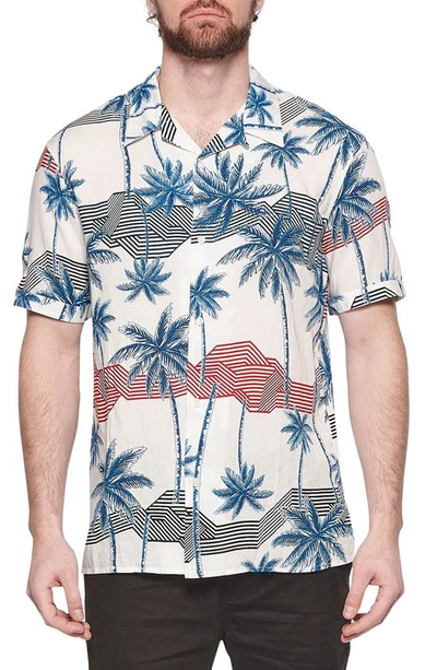 Elevenparis Palm Print Short Sleeve Button-up Camp Shirt In Aquarius Palm