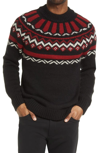 Karl Lagerfeld Mock Neck Fair Isle Sweater In Black/red
