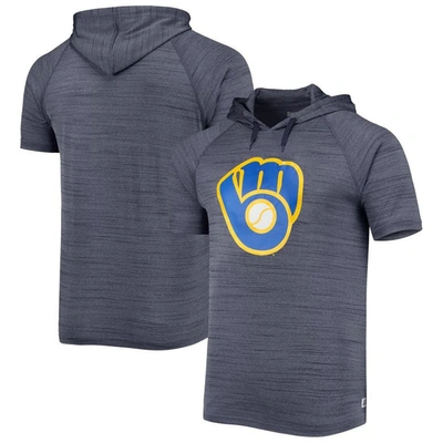 Stitches Navy Milwaukee Brewers Space-dye Raglan Hoodie T-shirt