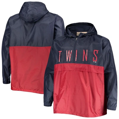 Profile Men's Navy, Red Minnesota Twins Big And Tall Split Body Anorak Half-zip Jacket In Navy,red