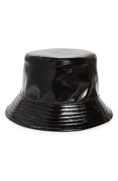 Stand Studio Vida Patent Faux Leather Bucket Hat In Black