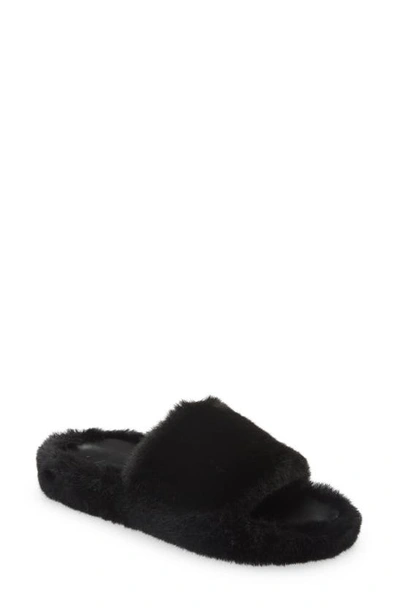Stand Studio Leya Faux Fur Slide Sandal In Black